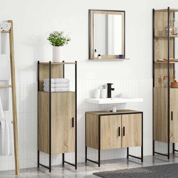 vidaXL Bathroom Furniture Set with Shelf 3 pcs Brown 60 x 33 x 60 cm