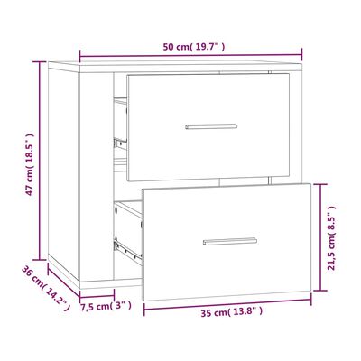 vidaXL Wall-mounted Bedside Cabinet Smoked Oak 50x36x47 cm
