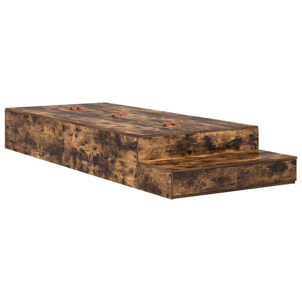 vidaXL Storage Bed Frame with Drawer Smoked Oak 75 cm Engineered Wood