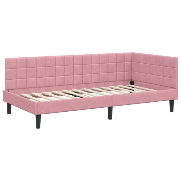 vidaXL Corner Bed Frame with Headboard Pink 100 x 200 cm Velvet