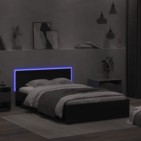 vidaXL Bed Frame with LED without Mattress Black 135x190 cm Double