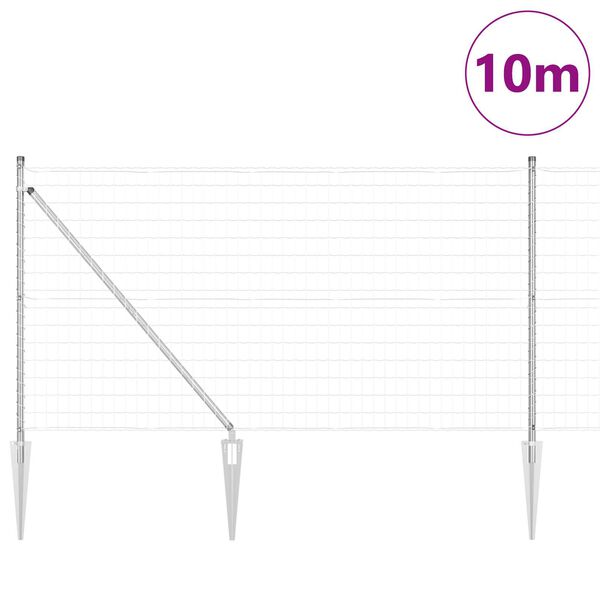 vidaXL Fence with Post Silver 1 x 10 m Steel