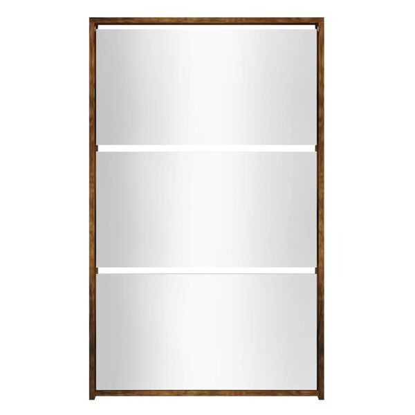 vidaXL Shoe Cabinet with Mirror 3-Layer Smoked Oak 63x17x102.5 cm