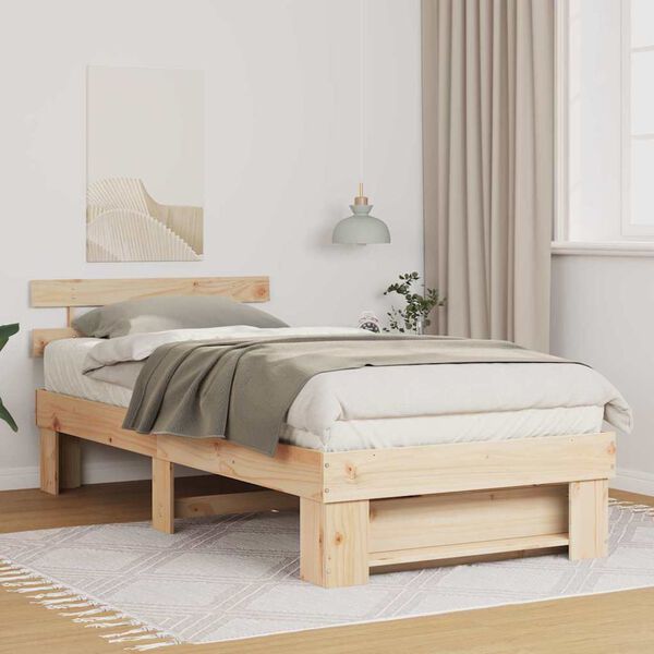 vidaXL Bed Frame with Headboard Brown 90 x 200 cm Solid Pine Wood