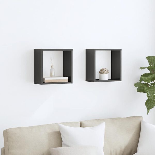 vidaXL Wall Cube Shelves 2 pcs High Gloss Grey 30x15x30 cm