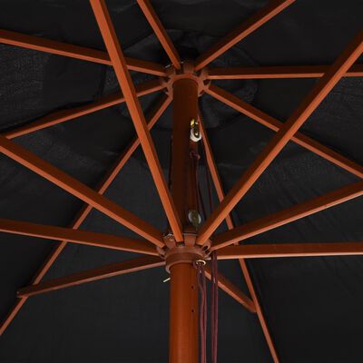 vidaXL Outdoor Parasol with Wooden Pole 350 cm Black