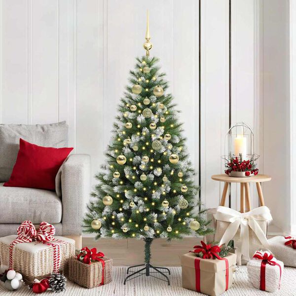 vidaXL Artificial Hinged Christmas Tree with Flocked Snow 150 cm