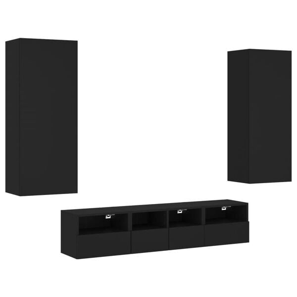 vidaXL 5 Piece TV Wall Units Black Engineered Wood