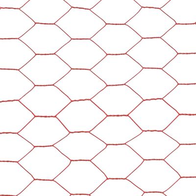 vidaXL Chicken Wire Fence Steel with PVC Coating 25x1.5 m Red