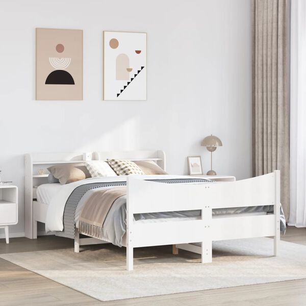 vidaXL Bed Frame with Headboard White 160x200 cm Solid Wood Pine