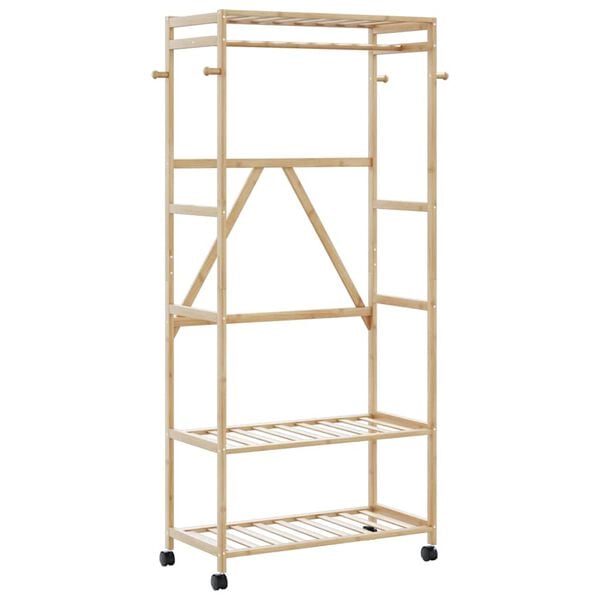 vidaXL Clothes Rack with Shelves and Wheels 90x40x179.5 cm Bamboo