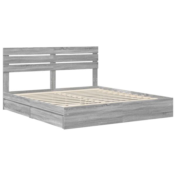 vidaXL Storage Bed Grey Sonoma 200 x 200 cm Engineered Wood