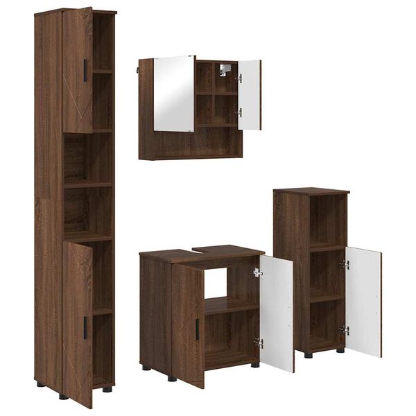 vidaXL Bathroom Furniture Set 4 pcs Brown Oak Engineered wood & Metal