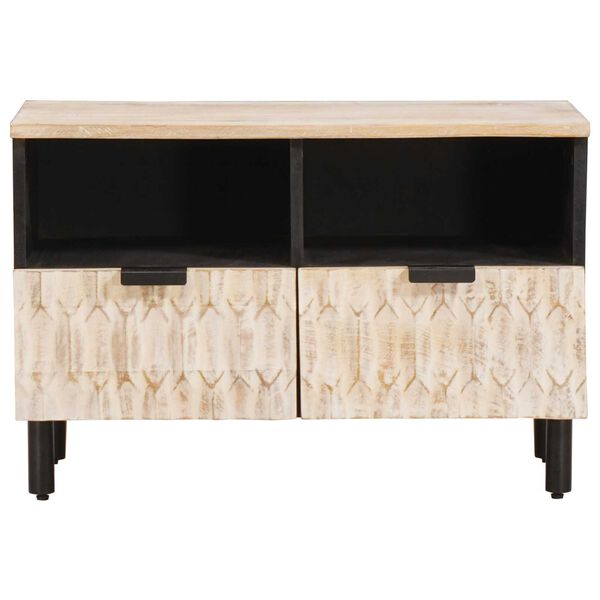 vidaXL TV Cabinet White Wash Finish 70 x 33.5 x 46 cm Solid Mango Wood