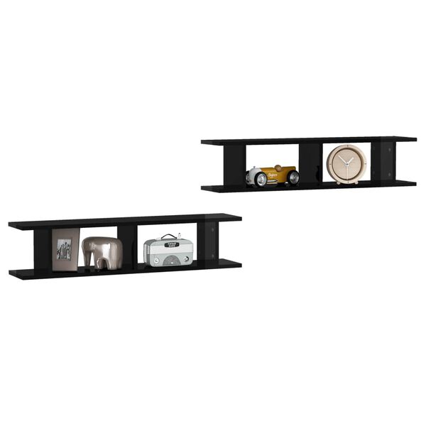 vidaXL Wall Shelf 2 pcs High Gloss Black 90x18x20 cm Engineered Wood