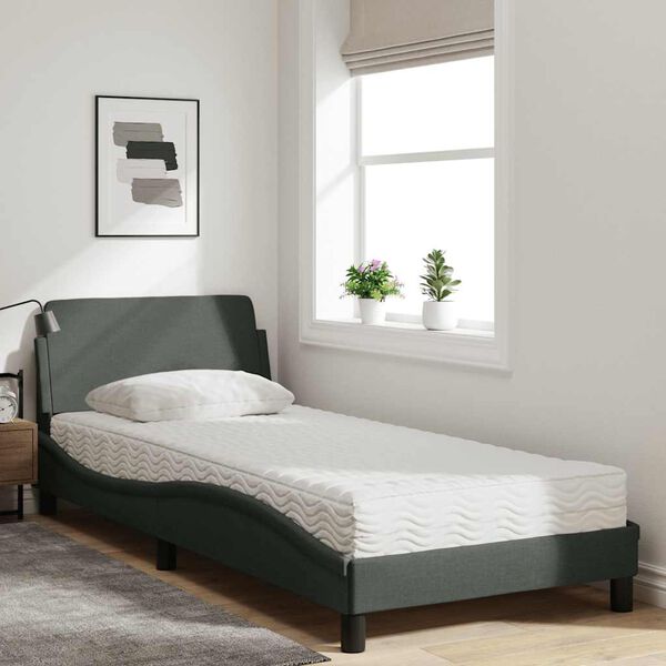 vidaXL Bed with Mattress "Dover" Dark Grey Single Fabric