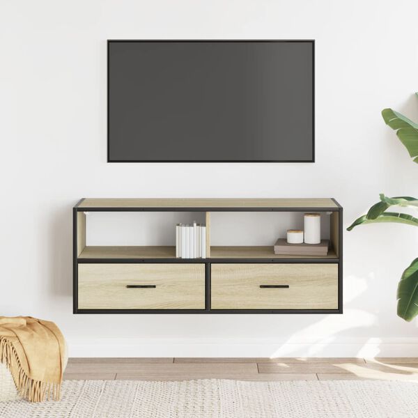 vidaXL TV Cabinet Sonoma Oak 100x31x39.5 cm Engineered Wood and Metal