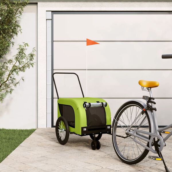 vidaXL Pet Bike Trailer Green and Black Oxford Fabric and Iron