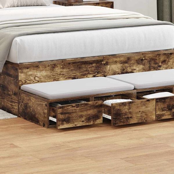 vidaXL Bed Drawers Smoked Oak 120 x 36.5 x 16.5 cm Engineered Wood