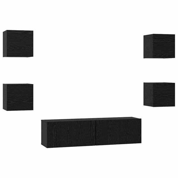vidaXL TV Cabinet Set Wall-mounted 6 pcs Black Oak Engineered Wood
