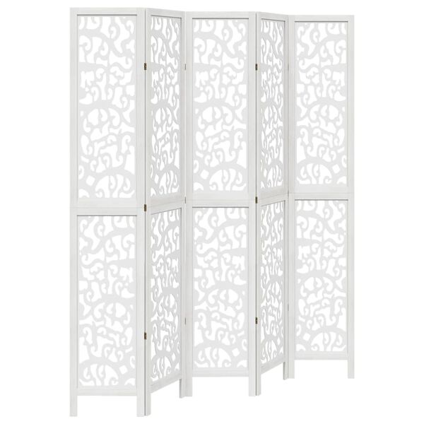 vidaXL Room Divider 5 Panels White Solid Wood Paulownia