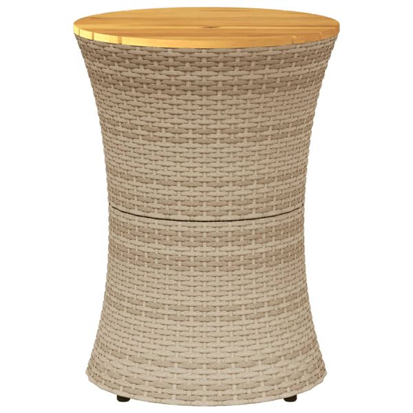 vidaXL Garden Side Table Drum Shape Beige Poly Rattan and Solid Wood