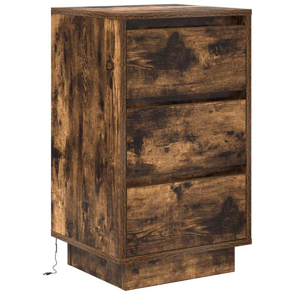 vidaXL Bedside Cabinet with LED Lights&nbsp;Smoked Oak 38x34x65 cm