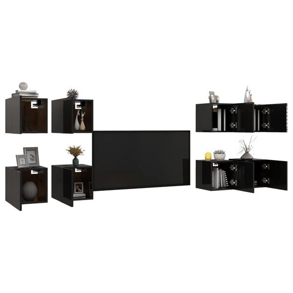 vidaXL Wall Mounted TV Cabinets 8 pcs High Gloss Black 30.5x30x30 cm