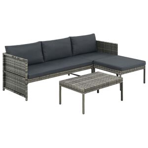 vidaXL 3 Piece Garden Lounge Set with Cushions Poly Rattan Grey