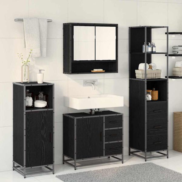 vidaXL Bathroom Furniture Set 3 pcs Black Oak Engineered Wood