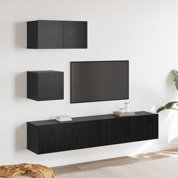 vidaXL TV Cabinet Set Wall-mounted 3 pcs Black Oak Engineered Wood