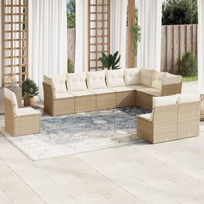 vidaXL 10 Piece Garden Sofa Set with Cushions Beige Poly Rattan