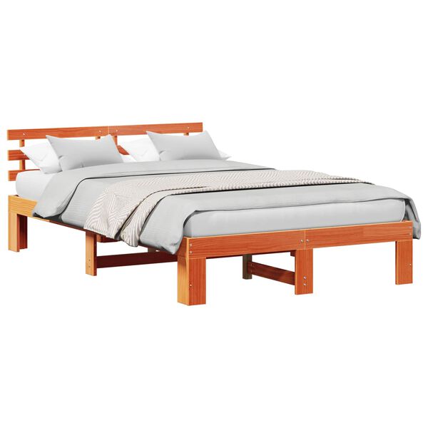 vidaXL Bed Frame with Headboard Wax Brown 120 x 200 cm Solid Pine Wood