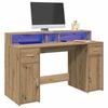 vidaXL Desk with LED Lights Artisian Oak 140x55x91 cm Engineered Wood