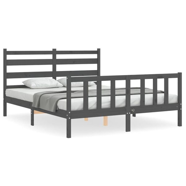 vidaXL Bed Frame without Mattress Grey King Size Solid Wood Pine
