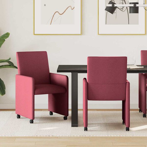 vidaXL Dining Chairs with Wheels 2 pcs Wine red 57 x 66 x 94 cm Fabric