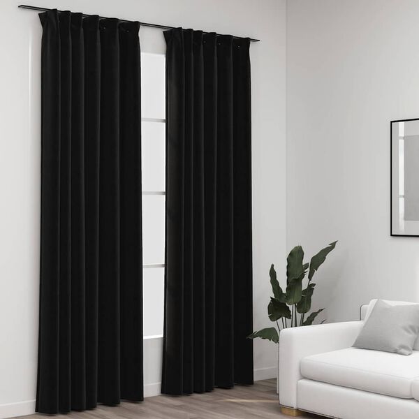 vidaXL Linen-Look Blackout Curtains with Hooks 2 pcs Anthracite 140x225 cm