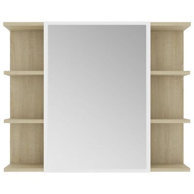 vidaXL Bathroom Mirror Cabinet White and Sonoma Oak 80x20.5x64 cm Chipboard