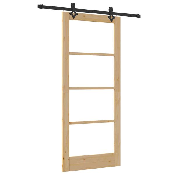 vidaXL Sliding Door Natural 86 x 198.5 cm Solid Pine Wood and Glass