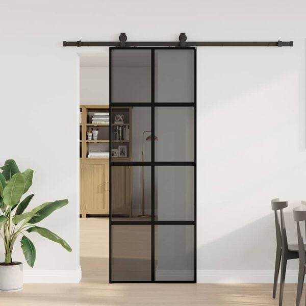 vidaXL Sliding Door with Hardware Set Black 76x205 cm Tempered Glass