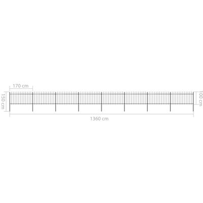 vidaXL Garden Fence with Spear Top Steel 13.6x1 m Black