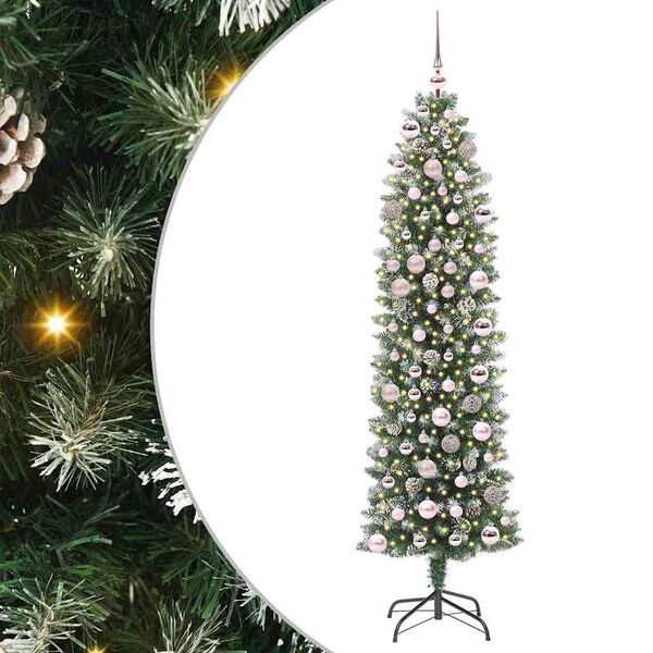 vidaXL Artificial Slim Christmas Tree Green and White 180 cm