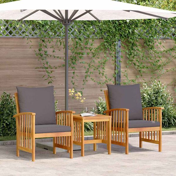 vidaXL Garden Sofa Set with Cushion 3 pcs Brown Solid acacia wood