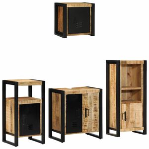 vidaXL Bathroom Furniture Set 4 pcs Brown and Black Solid Mango Wood