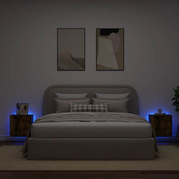 vidaXL TV Wall Cabinets with LED Lights 2 pcs Smoked Oak 40.5x35x40 cm