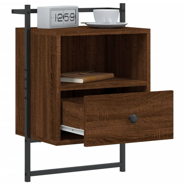vidaXL Bedside Cabinet Wall-mounted Brown Oak 40x30x61 cm Engineered Wood