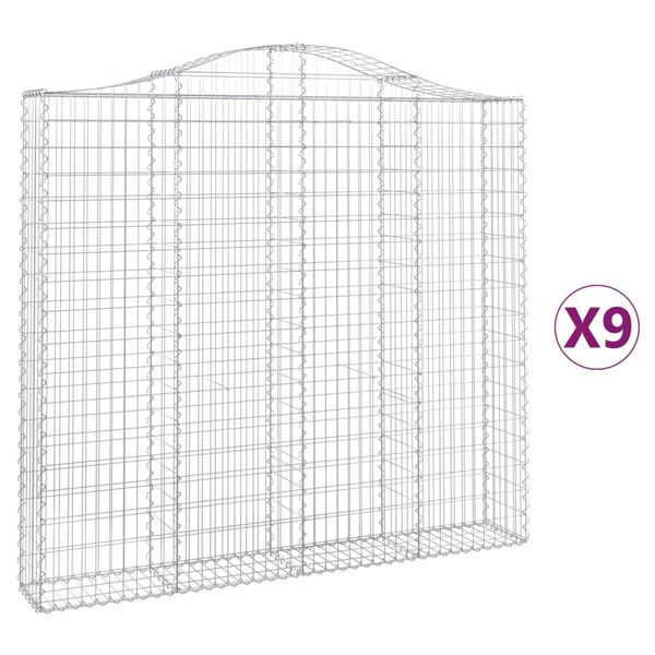vidaXL Arched Gabion Baskets 9 pcs 200x30x180/200 cm Galvanised Iron