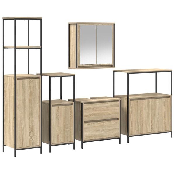 vidaXL 2 Piece Bathroom Furniture Set Sonoma Oak Engineered Wood