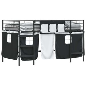 vidaXL Kids'Loft Bed Frame with Curtains Black 90 x 200 cm