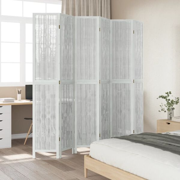 vidaXL Room Divider 6 Panels White Solid Wood Paulownia